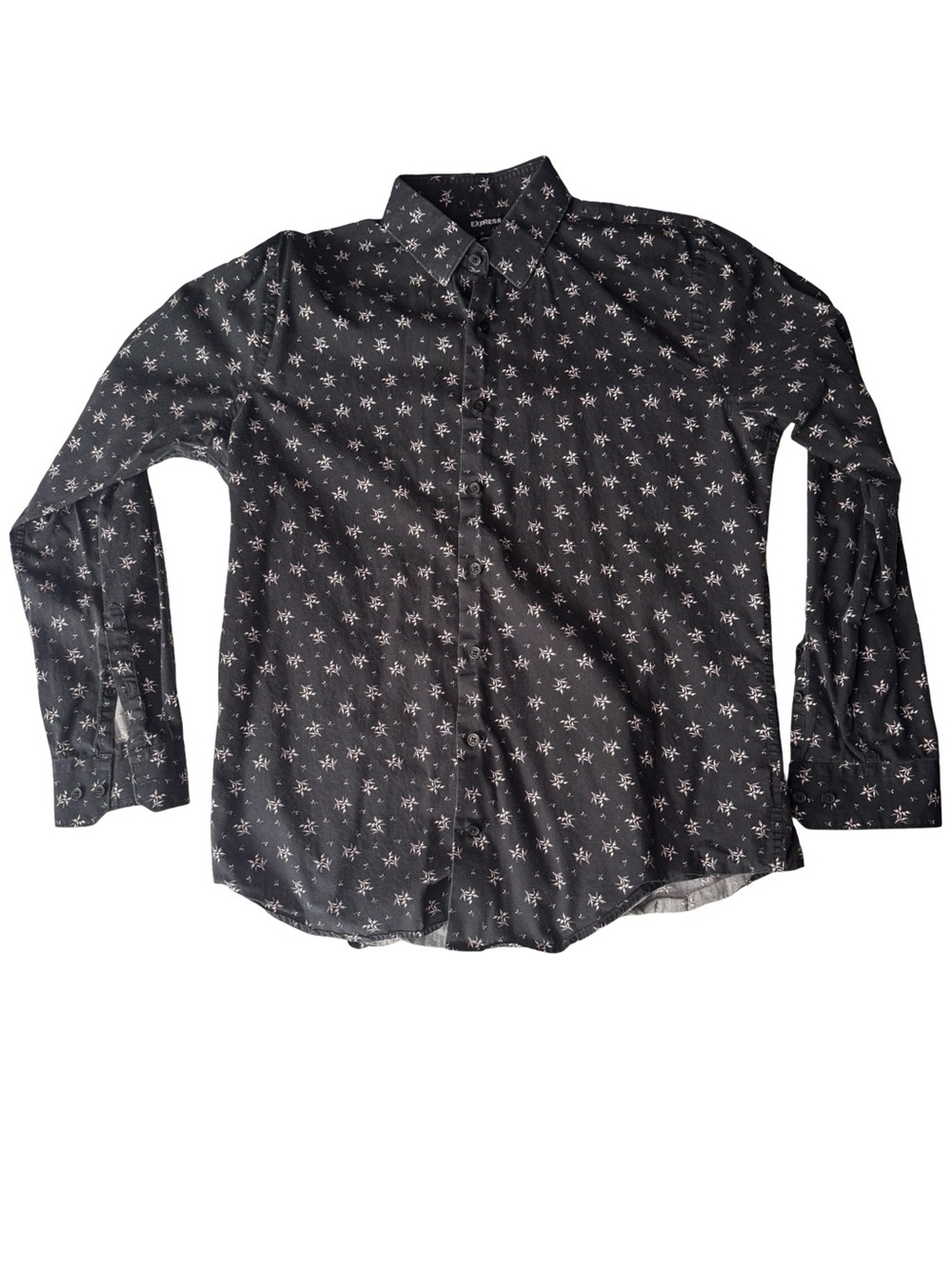 Men's Black Express Palm Tree Print Button-Up Shirt Extra Slim.